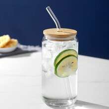 1个硼硅酸盐玻璃吸管水瓶（550毫升/400毫升可选） - 简约美观的透明杯，配有防漏盖和可重复使用的吸管，适合冬季居家（盛装热咖啡/牛奶）和办公室（盛装冰美式咖啡/果汁）饮用，2025年圣诞节礼物之选 - 彩色 - 查看 11