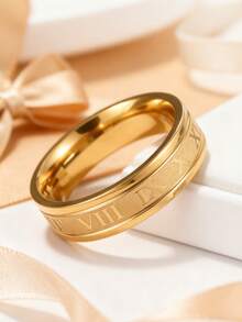 1pc Boy's Fashion Punk Style Minimalist Gold Stainless Steel Roman Numeral Ring, Suitable For Daily Wear, Parties And Valentine's Day Gifts - Ring - View 2