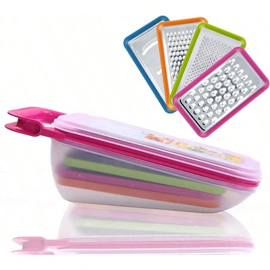 Tenta Kitchen Good Grips Complete Grater and Slicer Set 4 in 1 Onion Chopper Vegetable Slicer Fruit and Cheese Cutter Container With Storage Lid Pink - 4 en 1 rojo - Ver 1