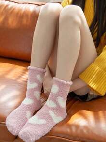 14只/10只/6只装女士过膝袜，珊瑚绒加厚冬季保暖绒袜，自发热女士连裤袜，心形印花加厚袜，情人节礼物，适合日常穿着、运动、居家休闲，5/3/1双装 - 多色C - 查看 7