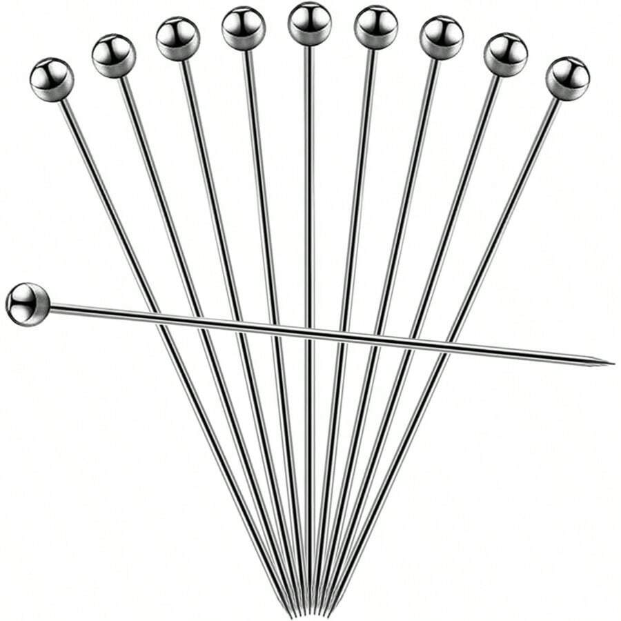 10 Pcs Metal Cocktail Picks, 4.17 Inch Stainless Steel Reusable Toothpicks Skewers Drinks Garnish Martini Olive Appetizers Bar Accessories - Bạc-10 chiếc - Xem 1