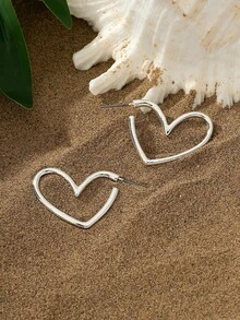 1对时尚2025情人节新款心形光滑金属耳环，简约红色哑光漆心形耳环，优雅设计，百搭女士饰品，适合派对、日常佩戴，情人节礼物 - 愛心耳環 - 查看 16