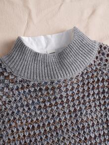 女士几何渐变针织套头毛衣 - 长袖舒适针织衫，适合秋冬季节 | 休闲日常穿着，面料柔软 - 灰織雜 - 查看 3