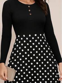 Damen Mode Lässig Polka Dot Langes Kleid - Schwarz - Übersicht 2
