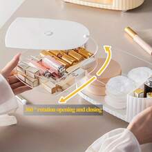 1 قطعة منظم مكياج بلاستيكي متين، حامل عرض مكياج دوار شفاف ذو طبقتين مع غطاء، رف تخزين أدوات مكياج سعة كبيرة، إكسسوار حمام، لتخزين أحمر الشفاه وأقنعة الوجه وفرش المكياج والمجوهرات، هدية عيد الميلاد، صندوق عرض مكياج - متعدد الألوان - مشاهدة 10