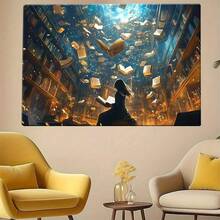 1PCS Canvas Wall Art Bookshelf Reading - Woman Reading Canvas Print, Library Books Falling Art, Stretched Canvas Wall Decor, Book Lover Gift, Modern Home Decor, Living Room Wall Decor, Bedroom Art - Nhiều màu - Xem 2