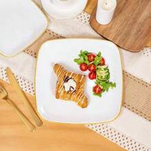 10pcs Square Gold Rimmed Plates - Heavy Duty Gold Square - Includes 10pcs 10.25 Inch Plates Or 10pcs 7.5 Inch Plates, Essential For Dinner, Dessert, Party, Wedding - White - View 4