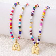 Bohemia Stainless Steel Letters Initial Pendant Necklace Diy Name Simulated Pearls Bead Necklaces For Women Pearl Woman's Choker Jewelry - Multicolor - View 2