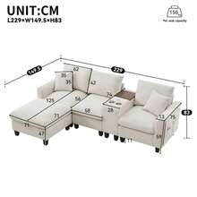 Sofas & Couches - Beige + Corduroy + 4 Seat - View 2