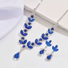 1 Conjunto de Joias Colar e Brincos com Pingente Floral de Cristal Azul, Brincos e Colar Gargantilha de Moda Elegante e Luxuosa, Adequado para Noiva de Casamento, Acessórios de Vestido de Festa