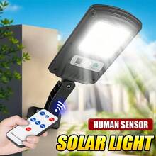 Luz solar LED potente con 3 modos de iluminación, luz de pared para calle con sensor de movimiento para jardín, patio, porche, camino, granja, luz decorativa - Negro - Ver 2