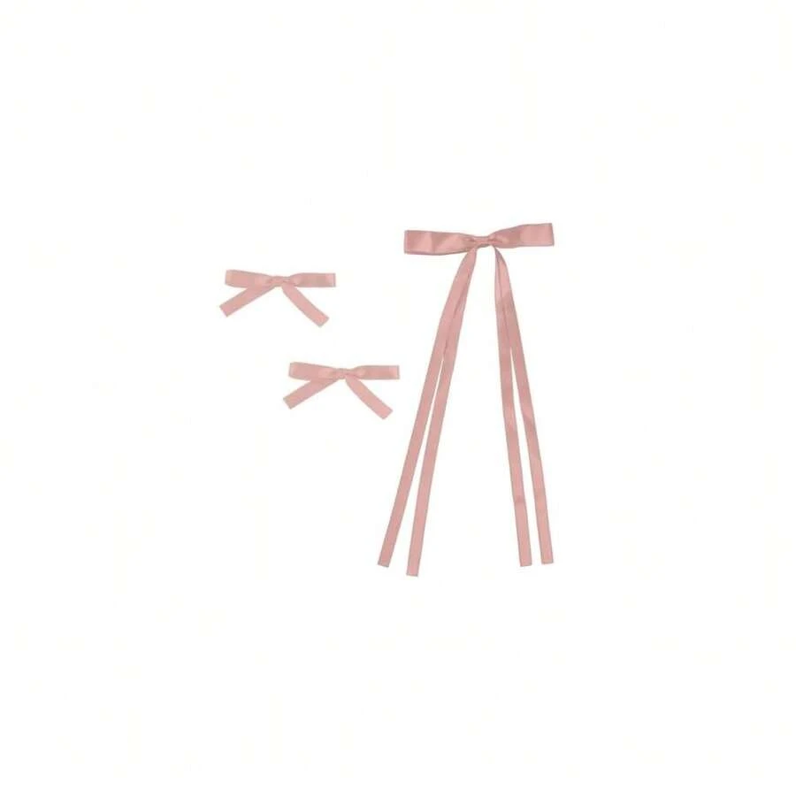 Women's Satin Hair Bows, Set Of 3, 1 Hair Clip With Long Tails, 2 Hair Bows With Short Tails (Mauve),Mauve - 淡紫色 - 查看 1