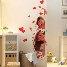 Classic Couple Heart Pattern Wall Decal - Removable Self-Adhesive PVC Sticker For Bedroom, Study Door, And More - Durable Plastic Decor With Irregular Shape, Study Room Decoration | Romantic Decor | Easy Installation, Love Decor - Multicolor - View 10