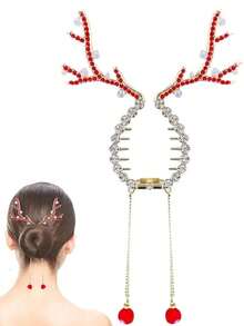 1 pieza Clip para el cabello con borla de cuerno de ciervo de cristal, adecuado para mujeres, regalo para vacaciones y Año Nuevo - Multicolor - Ver 13