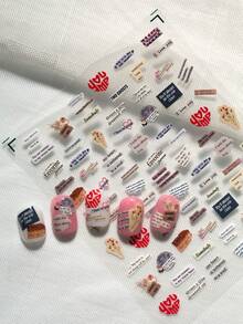 A Retro Text Newspaper Nail Sticker With Relief Laser Technology, Artistic And Low-Key, Featuring Patterns Such As Letter Newspapers, Hearts, Plant Illustrations, Etc., Suitable For Personal DIY And Nail Salon Use