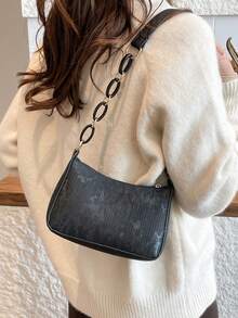 迷你亚克力链条肩带纯色单肩包 - 黑色 - 查看 7