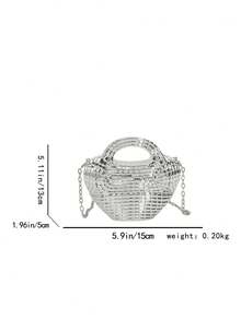 2025秋冬季腈纶编织纹理晚宴包，金属链条斜挎包，小众设计派对手提包 - 銀色 - 查看 3