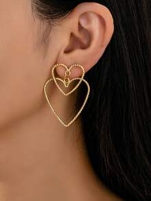 2件套情人节双层扭纹心形耳环，适合女性佩戴，可作为节日礼物、日常佩戴和约会饰品。 - 雙層愛心 - 查看 2