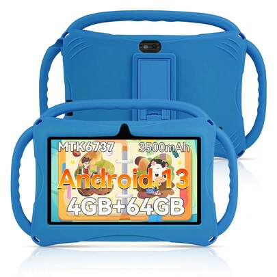 Qetupa 3pcs 7-Inch Kids Tablet, 64GB ROM, 4GB RAM, Android 13.0, 2.4G WiFi, GMS, Eye Protection, Camera, Parental Control, Pre-Installed Apps, Educational Games, Rechargeable Battery, Fun Design, Durable Plastic Shell (Adapter Not Included)
