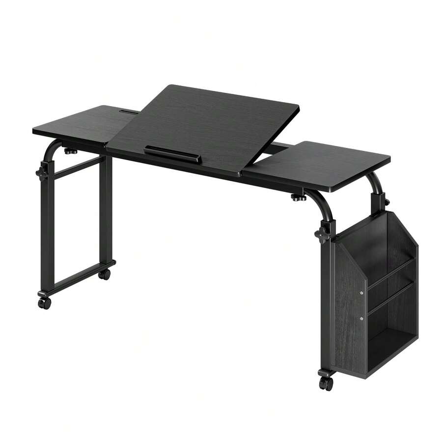 Huisuilinss Overbed Table With Wheels,Mobile Bed Desk,Adjustable Length & Height Rolling Laptop Table,Over Bed Table,Multi-Use Computer Desk For Hospital Home Office - 47.24" Negro - Ver 1