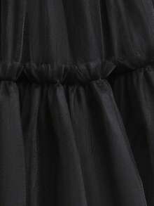 纯色蝴蝶结装饰薄纱优雅连衣裙，适合生日派对，不含头饰 - 黑色 - 查看 8