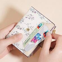 1 pieza Cartera floral elegante para niñas - Portador de tarjetas compacto con monedero con cremallera, accesorio versátil para primavera y verano en verde/rosa/azul/negro/beige, monedero lindo para mujer, billetera mini, billetera pequeña, billetera linda, bolsos para mujer, billetera para damas - Multicolor - Ver 9