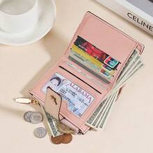 1 pieza Cartera floral elegante para niñas - Portador de tarjetas compacto con monedero con cremallera, accesorio versátil para primavera y verano en verde/rosa/azul/negro/beige, monedero lindo para mujer, billetera mini, billetera pequeña, billetera linda, bolsos para mujer, billetera para damas - Multicolor - Ver 10