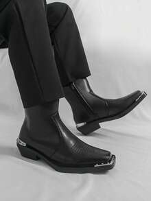 Edgy Square-Toe Ankle Boots (Couple Style) | Metal-Accented Chunky Sole Zip-Up Boots | Streetwear Cool For Trendsetters | Urban Daily/Night Out Footwear