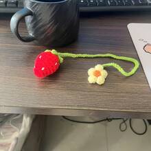 Handmade Strawberry Car Ornament - A Red And White Fruit Decoration With Green Leaves. Can Be Used As A Crochet Bookmark, Bag Charm, Or Home/Car Decoration. A Lovely Kitchen Or Car Accessory, A Gift For Women, A Strawberry Decoration, A Home Decor, Full Of Imaginative Design, Fine Stitches, Suitable For Diy Enthusiasts, Soft Yarn, Perfect For Craft Lovers. - Multicolor - View 8