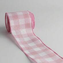 Buffalo Plaid Burlap Wired Ribbon, Tartan Check, Farmhouse Style, For Gift Wrapping, Christmas, Wedding Decorations (Pink/Solid/Check, 2.5 Inch),2.5Inch,Pink/Solid/Check - 粉紅色/純色/格子 - 查看 7