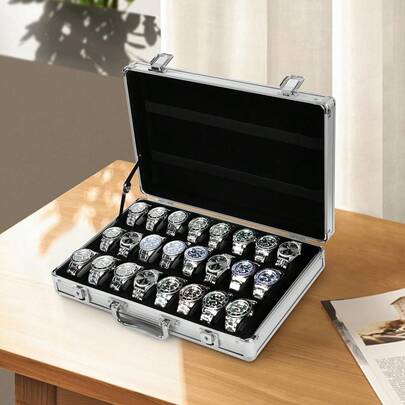 24+8 Slots Alumunum Watch Storage Case Portable Jewelry Display Suitcase Lightweight Showcase For Men Women