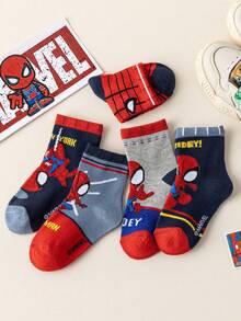 Marvel 1/5/10双装女士短袜漫威超级英雄蜘蛛侠袜子，韩版卡通秋冬女士袜子，蜘蛛侠及超级英雄人物袜子，漫威袜子 - 彩色 - 查看 3