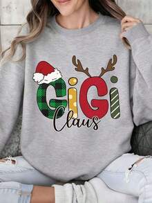 Women's Thanksgiving Turkey Pattern Printed Sweatshirt , Casual Pullover, Autumn Leaves And Pumpkin Design, Polyester, Machine Washable, Autumn Spring Holiday Clothing - Unisex Plus Size Top - Grey - View 6