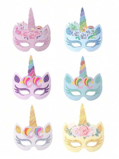 6 pièces Masques de fête Licorne, Masques en papier, Masques de fête d'anniversaire, Fournitures de décoration de fête à thème Licorne arc-en-ciel, Cadeaux de fête d'anniversaire, Fournitures de fête d'anniversaire, Cadeaux de fête Licorne, Fournitures de fête Licorne, Cadeaux d'anniversaire, Couvre-yeux, Accessoires pour photomaton, Déguisement, Costumes, Masques de cosplay, Lunettes, Décorations Licorne, Cadeaux de fête, Accessoires de mariage, Idées de cadeaux mignons