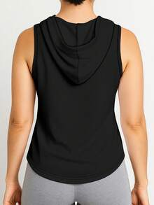 Plain Sleeveless Hoodie Sports Tank Top For Women, Suitable For Gym, Running, Workout And Lounging - Black - View 4