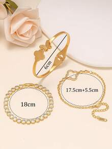 3pcs Fashionable Stainless Steel Zirconia Bracelet Set For Women, Suitable For Party, Gathering, And Daily Wear - Gold - View 3