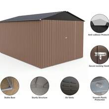 8 X 12 FT Outdoor Storage Shed, Metal Garden Shed With Updated Frame Structure, Tool Sheds For Backyard Garden Patio Lawn  Outdoor Storage Shed 8 X 10 Ft Metal Garden Shed With Updated Frame Structure, Temporary Tool Storage For Backyard Outside Waterproof Shed For Bike Storage  8x10 Outdoor Metal Storage Shed With Heavy Duty Updated Frame Lockable Double Doors And Weather Resistant Design Garden Shed For Backyard Patio Lawn,Tool Storage Durable Steel Constructio - 棕色 - 查看 6
