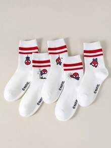 Marvel 1/5双蜘蛛侠袜子，包括蜘蛛侠红白条纹短袜、女童袜、男童袜、儿童袜、荷叶边袜、黑白条纹中筒袜、女童短袜、男童短袜、柔软透气低帮袜、防滑船袜、酷炫卡通图案短袜，适合日常穿着/派对礼物/复活节/春夏/薄款，酷炫卡通图案短袜，可爱休闲风格，适合日常穿着/派对礼物/夏季/情人节/返校季，卡通趣味，简约百搭的礼物袜，学生运动短袜 - 彩色 - 查看 14