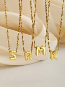 1pc Minimalist Thick Line Balloon Letter Pendant Stainless Steel Necklace, Suitable For Children, Customizable A-Z Name, Bubble Letter Necklace, Anniversary Birthday Gift And Daily Wear - Gold - View 2