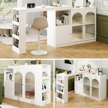 Um 360° Drehbarer Bartisch (Hauptkörper 120 X 40 X 97 Cm), Modern And Einfacher Weißer Rotierender Ess- Und Barschrank, Multifunctional Aufbewahrungsschrank Mit Glastür - White - View 4