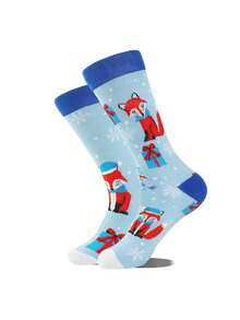 2/6/10双装 随机 时尚百搭创意 AB 不对称高帮袜，图案包含卡通动物、工具和人物 - 彩色 - 查看 6