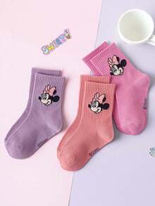 Disney 3/6双装儿童可爱米妮老鼠袜子，女童中筒袜，韩版卡通，男童春秋季婴儿袜 - 彩色 - 查看 16