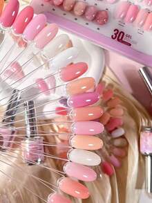 50 consejos Carta de colores de esmalte de uñas en gel de doble capa, abanico ovalado con pintura interior y exterior para exhibición de arte de uñas