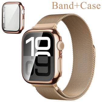 Magnetic Band And Case Compatible With Apple Watch Band 40mm 41mm 42mm 44mm 45mm 46mm 49mm Women/Men, Stainless Steel Milanese Loop Strap, Full Protective Cover Compatible With IWatch Series Ultra SE 11/10/9/8/7/6/5/4/3/2/1
