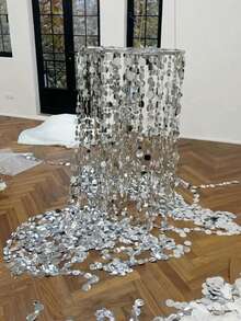 10片/1片银色镜面亮片窗帘装饰 - 悬挂式亮片花环，适用于婚礼、订婚、生日派对、情人节、毕业典礼 - 无需电源装饰