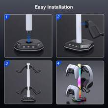 RGB Lighting Game Controller And Headphone Holder Stand - Black - View 7
