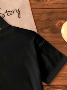 女童字母印花短袖T恤 - 黑色 - 查看 6