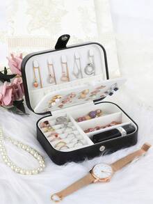 1pc Portable Double-Layer Pu Leather Jewelry Storage Box With Mini Travel Case For Women/Girls, Suitable For Earring/Ring/Necklace/Bracelet Display & Organizing Valentine Day Back To School