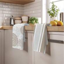 MEMNUN 2pcs Minimalist Milk Tea Color Geometric Floral Striped Pattern Kitchen Towels Set, 15.75*23.62in(40*60cm) Super Soft Absorbent Polyester Tea Towels, Suitable For Kitchen, Bathroom Decor And Gifts, All Season