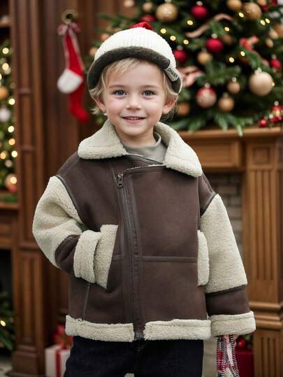 Young Boys Loose Fit Thermal Lined Thick Jacket, Suitable For Daily, School, Casual And Outdoor Wear, Autumn/Winter